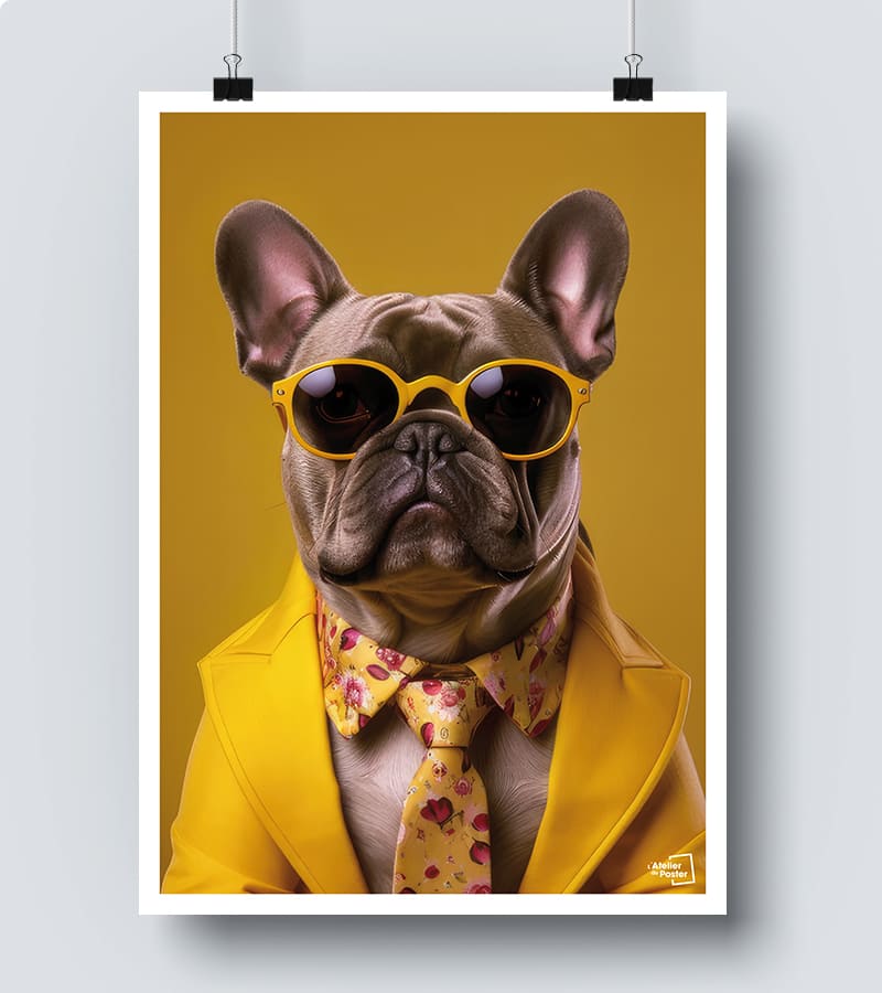 Affiche Bouledogue avec des Lunettes