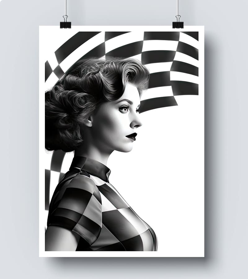 poster Dame au Damier Noir et Blanc