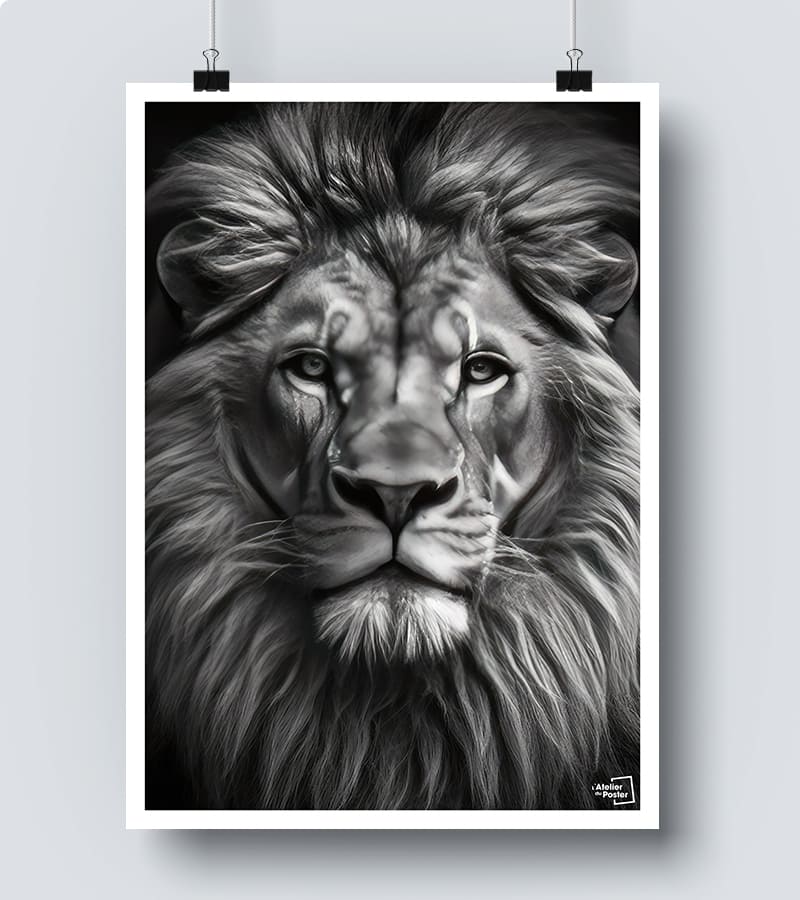 Affiche Lion Noir et blanc