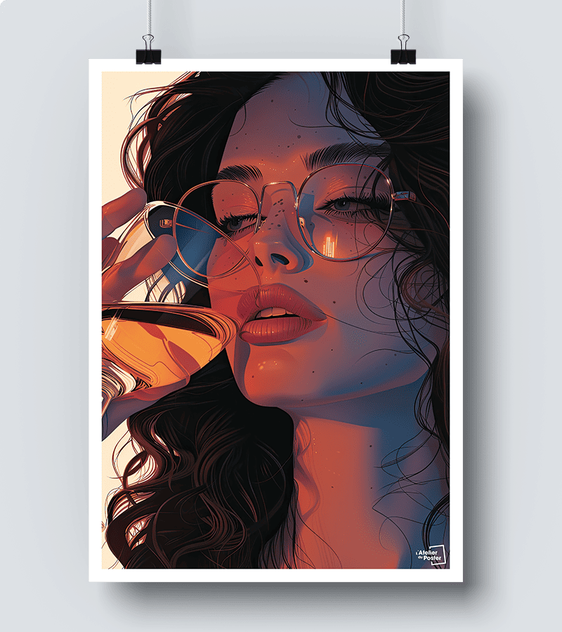 Affiche Femme avec verre de vin
