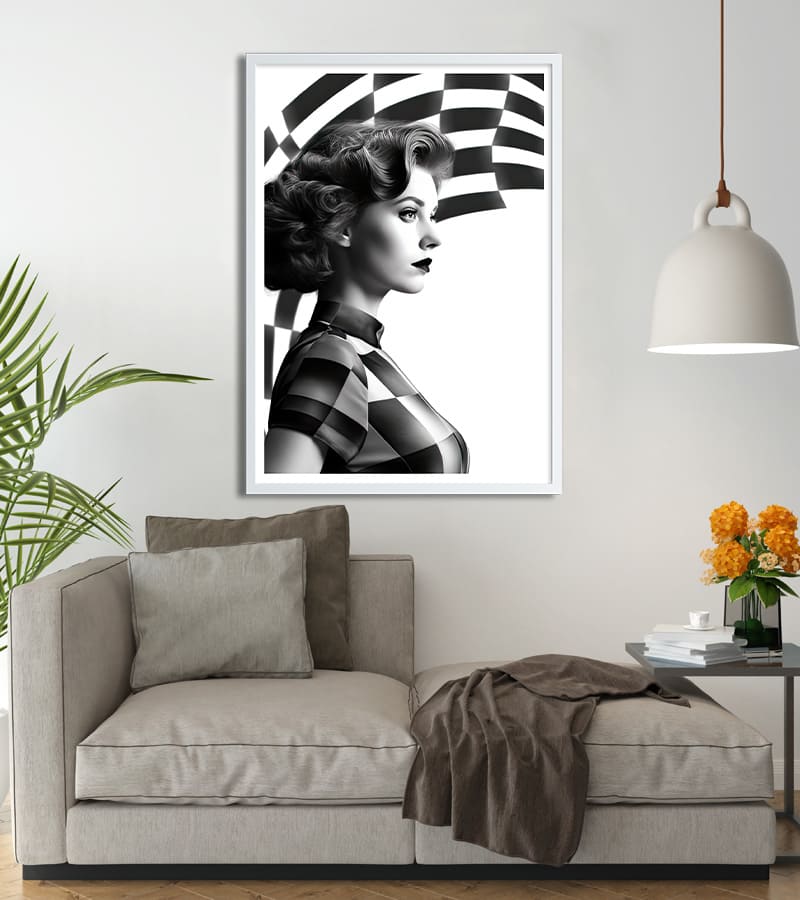 Affiche Dame au Damier Noir et Blanc