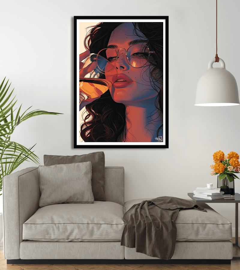 poster Femme avec verre de vin