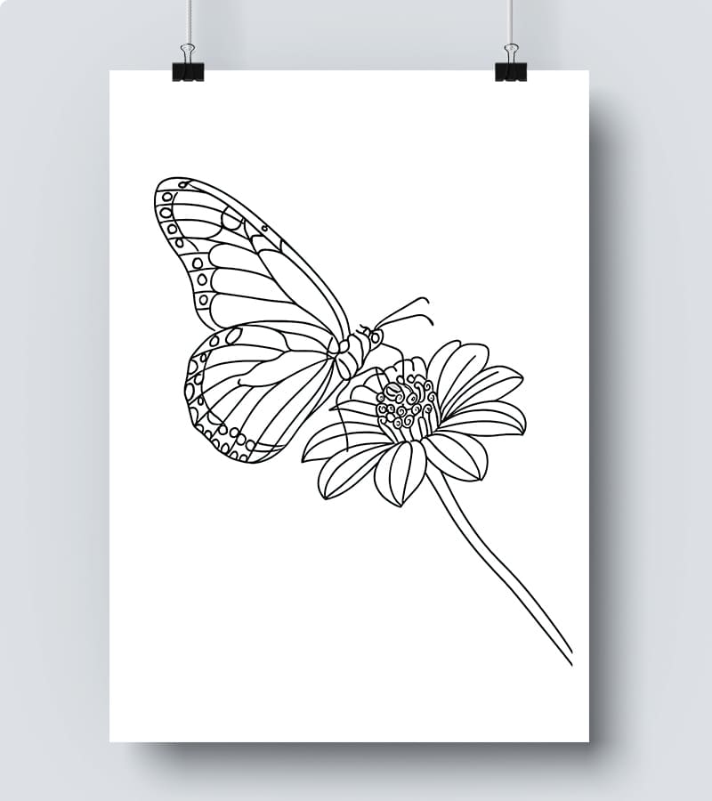 Affiche Line Art Nature Papillon