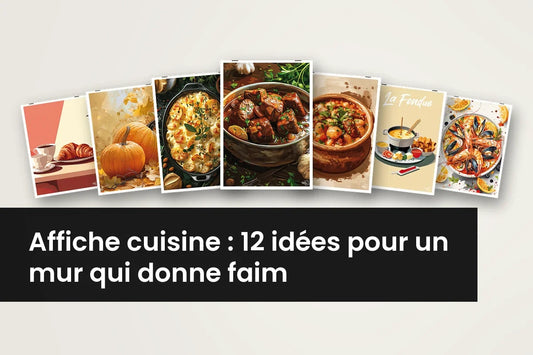 Affiche cuisine d'automne : trois affiches Citrouilles, Boeuf bourguignon et Tartiflette accrochées côte à côte
