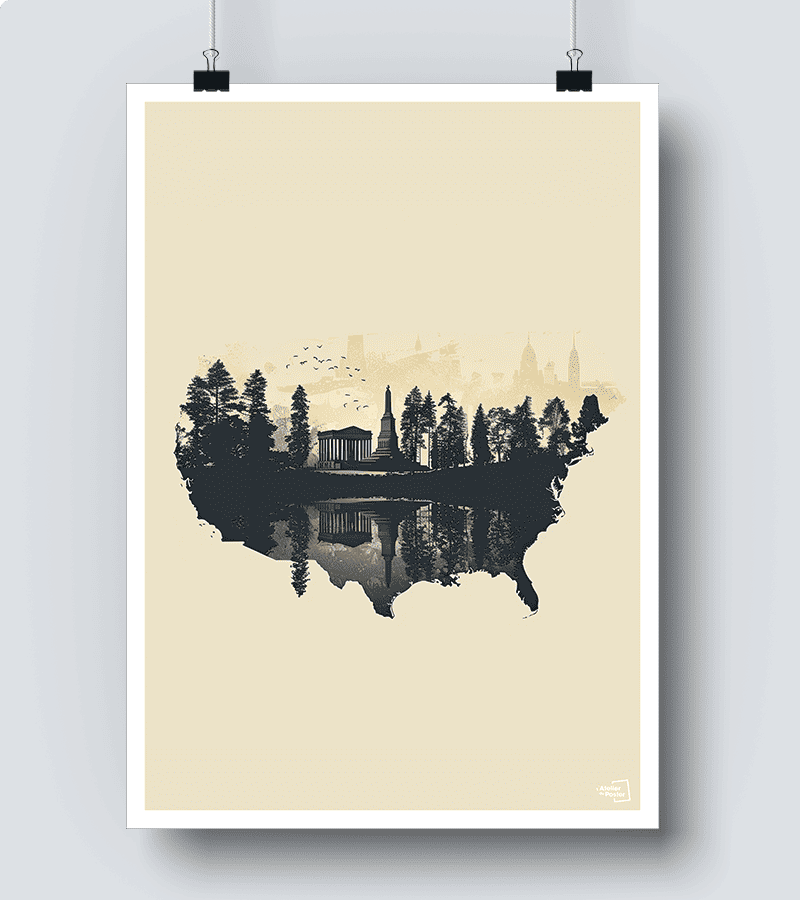 Affiche Carte minimaliste USA