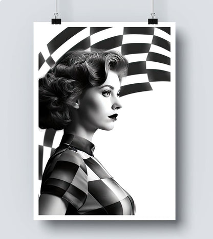 poster Dame au Damier Noir et Blanc 
