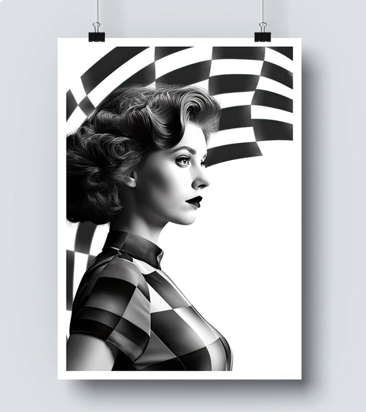 poster Dame au Damier Noir et Blanc 