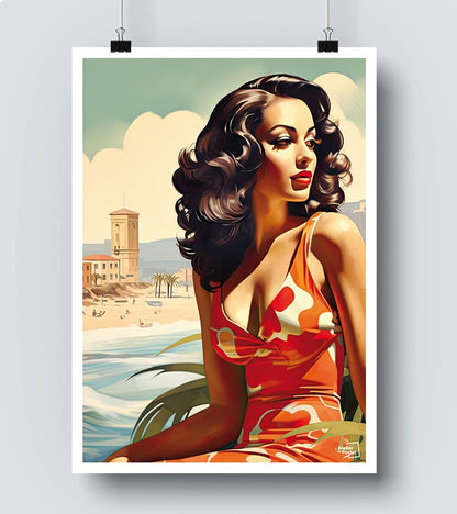 Affiche Vintage Femme à la plage