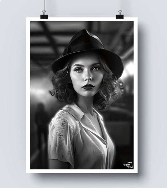 Affiche Femme au Chapeau Noir et Blanc 