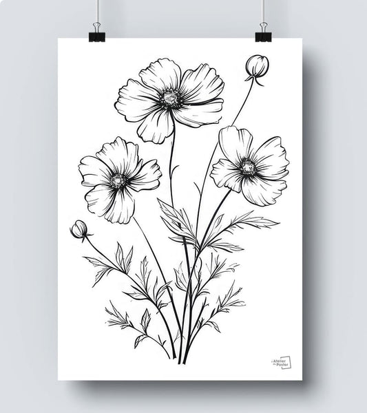 Affiche Fleur one line 