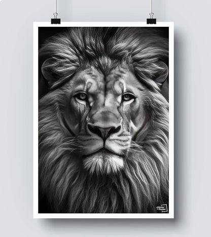 Affiche Lion Noir et blanc 