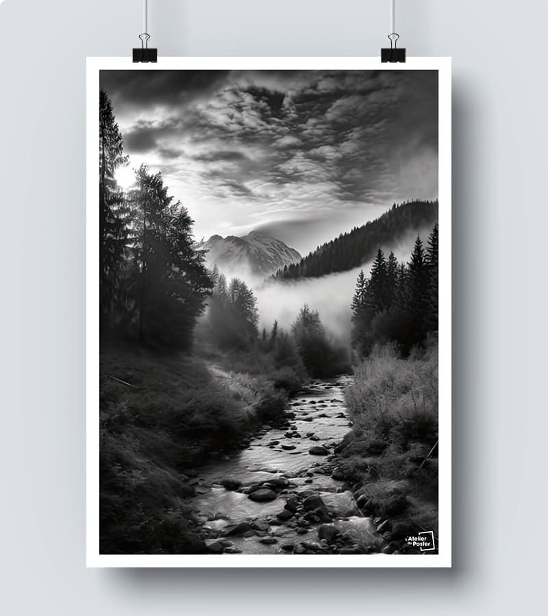 poster Rivière Noir et Blanc