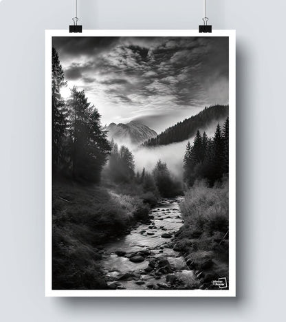poster Rivière Noir et Blanc