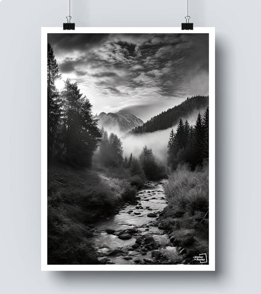 poster Rivière Noir et Blanc