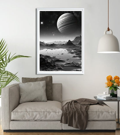 Poster Affiche Planètes Noir et Blanc 