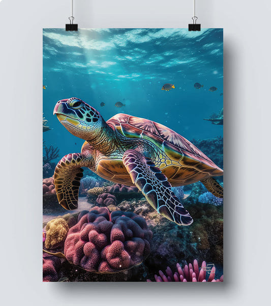 poster tortue Fond Marin