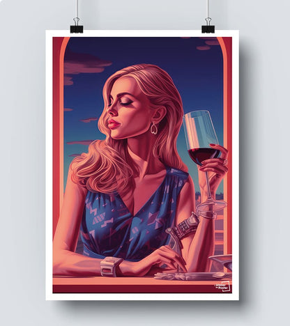 Affiche Femme au Verre de Vin 