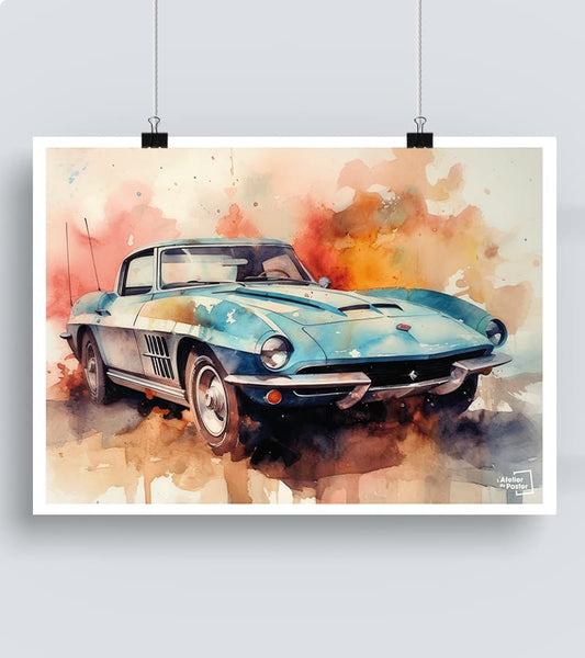 Affiche Voiture rétro - Aquarelle