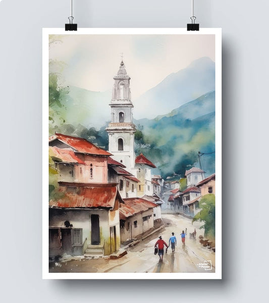 Affiche Village Aquarelle