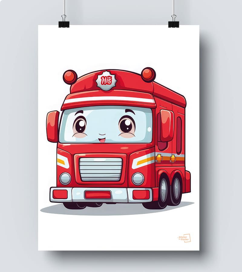 Affiche Camion de pompier enfant 
