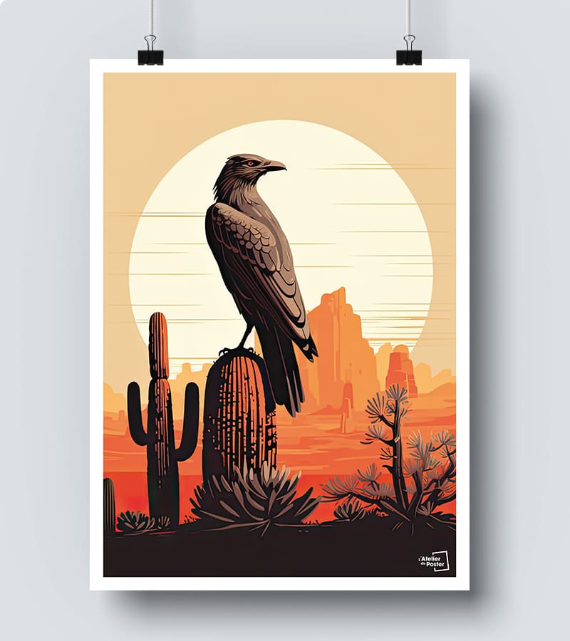 Affiche Corbeau sur un cactus