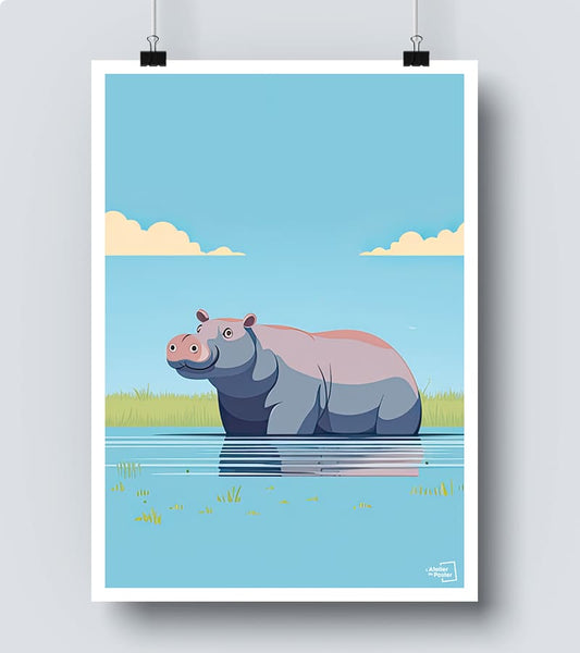 Affiche Illustration Hippopotame