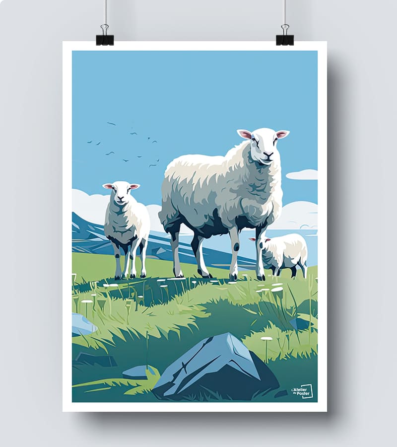 Affiche illustration Moutons