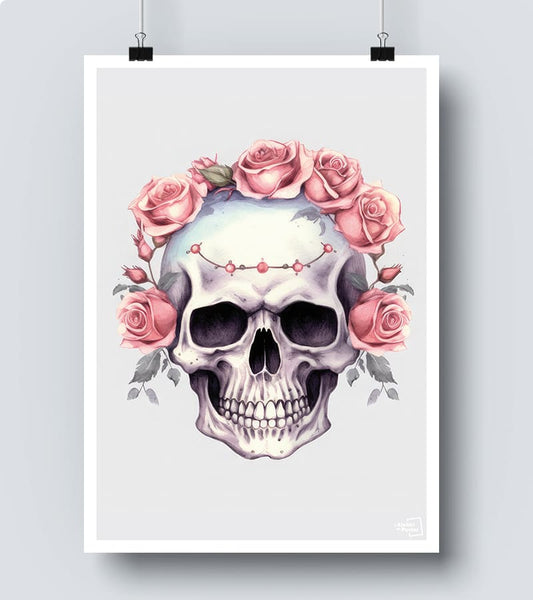 Affiche Crâne de mort et des roses