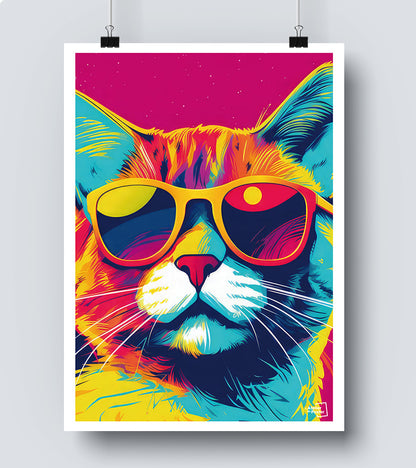 Affiche Chat à lunettes - Pop Art