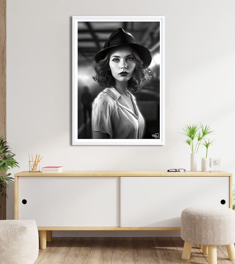 poster Femme au Chapeau Noir et Blanc 