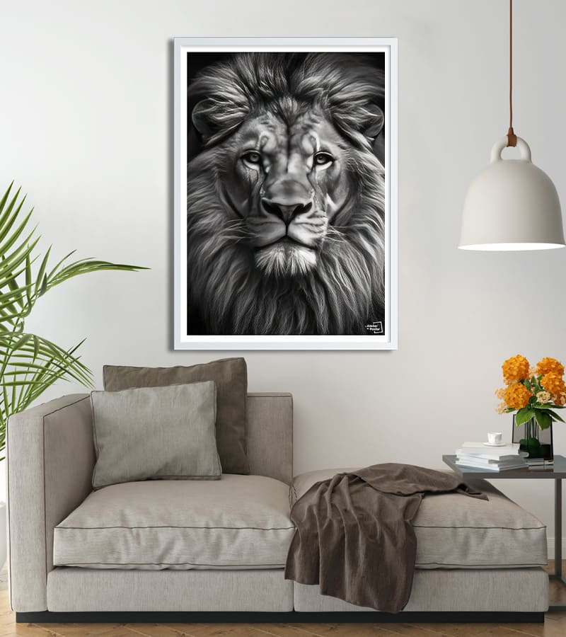 poster Lion Noir et blanc 