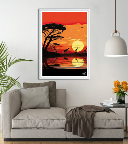 poster Paysage d'Afrique avec couché de Soleil