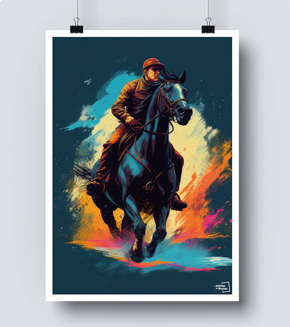 Affiche Equitation - Cavalier cheval