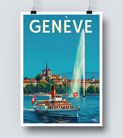 Affiche bord du lac à Genève