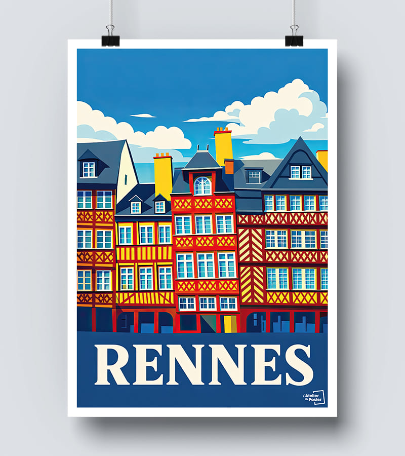 Affiche Rennes Maisons colombages
