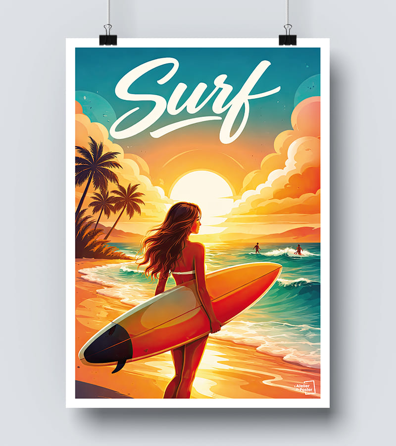 Affiche Surf à la plage