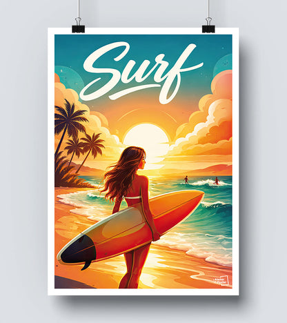 Affiche Surf à la plage