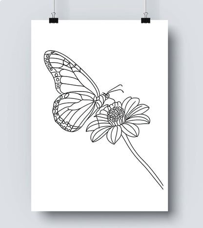 Affiche Line Art Nature Papillon
