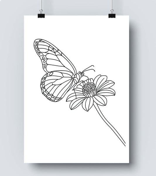 Affiche Line Art Nature Papillon
