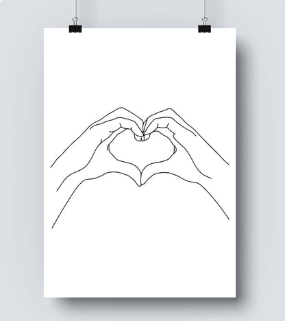 Affiche Line Art Coeur Mains #11