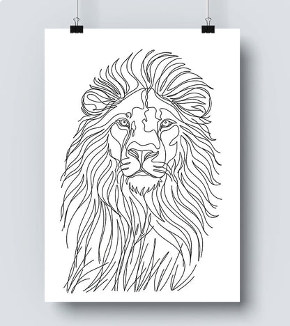 Affiche Line Art Lion Roi de la Jungle #22