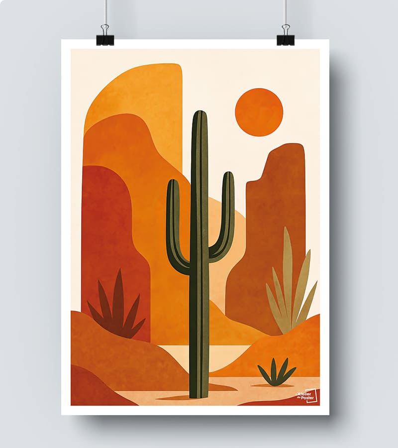Affiche Botanique Moderne – Cactus et Abstraction aux Couleurs de l’Aube