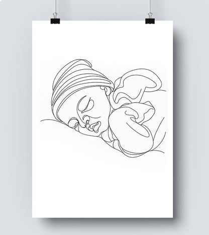 Affiche Line Art Nouveau né bébé #9