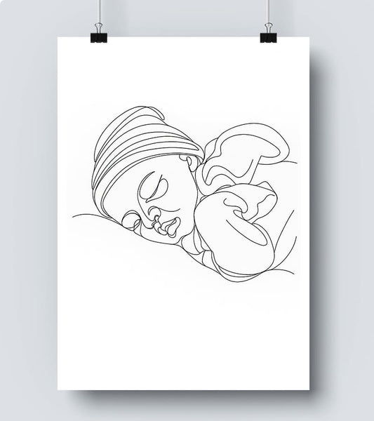 Affiche Line Art Nouveau né bébé #9