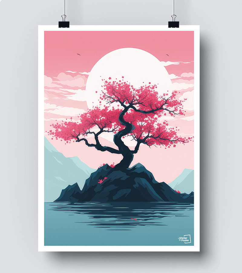 Affiche Arbre Japonais Cerisier en fleurs