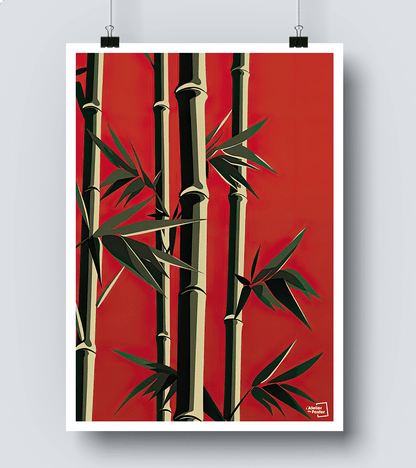 Affiche Bambous rouge et noir