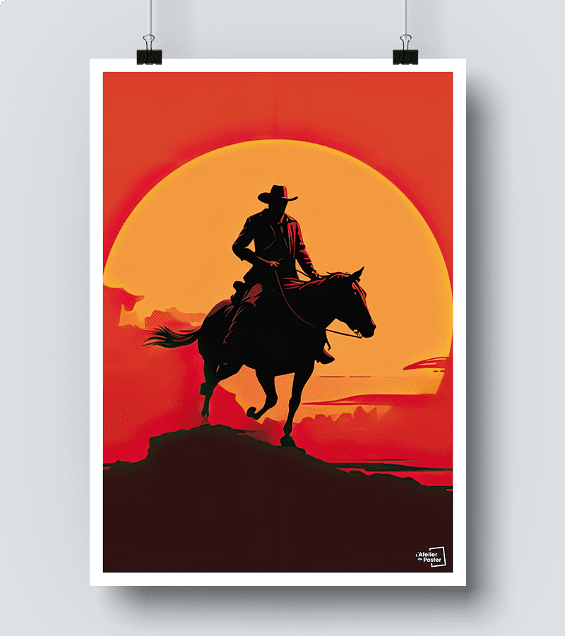 Affiche Cow-boy au soleil levant